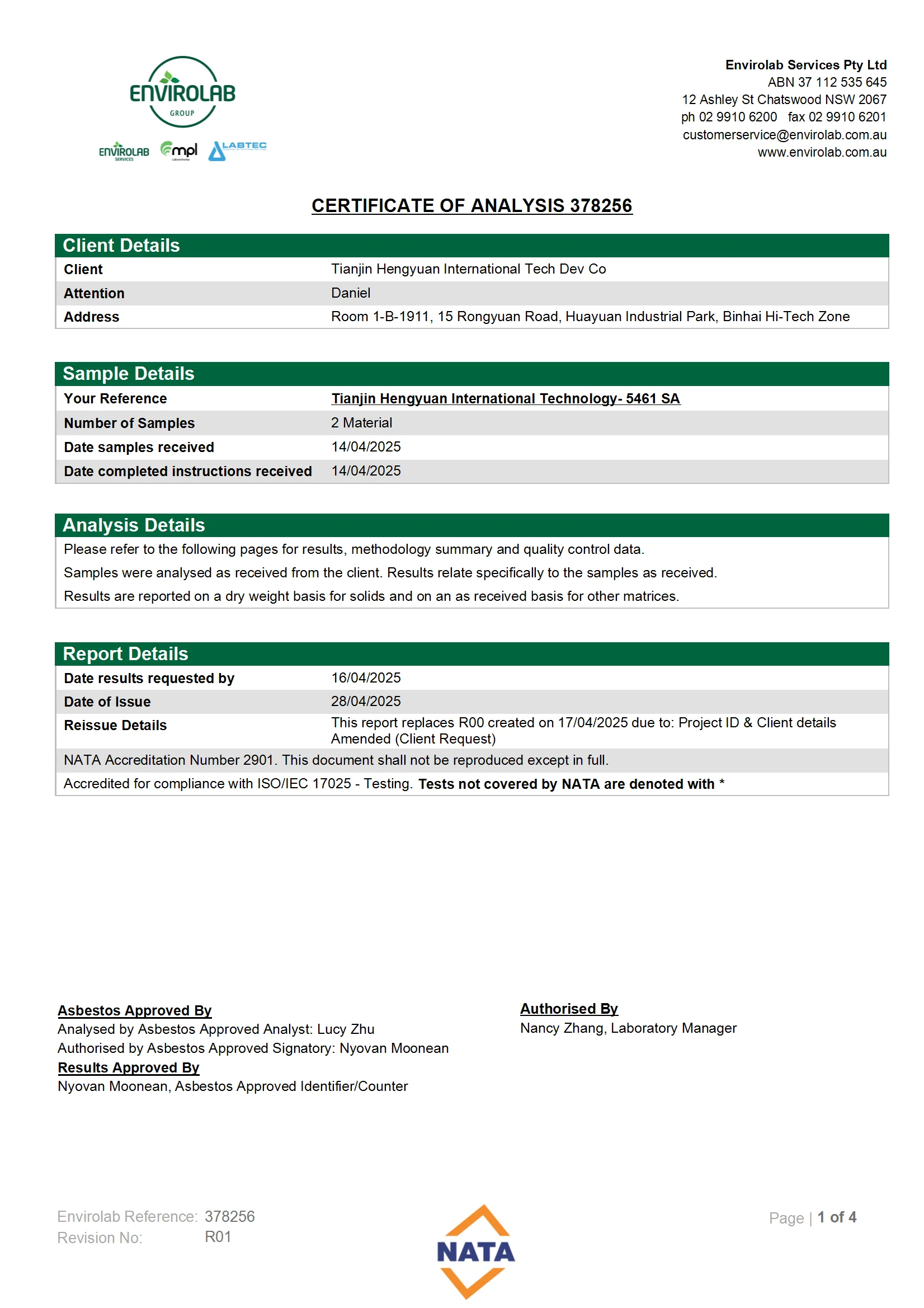Certificado Asbestos-Free