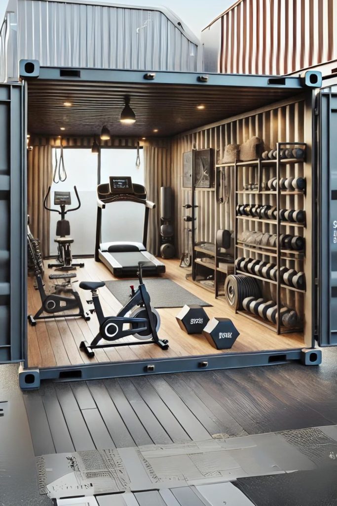 Highly functional and comfortable workout space in Container Home