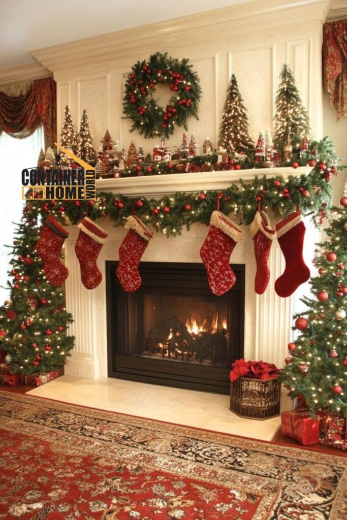 Festive Garland Around the Fireplace