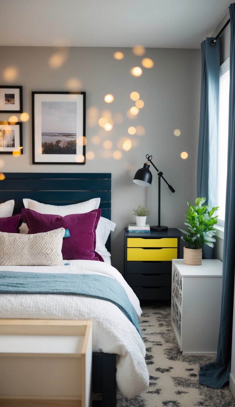 A cozy bedroom with IKEA furniture creatively hacked and repurposed for a stylish and budget-friendly look