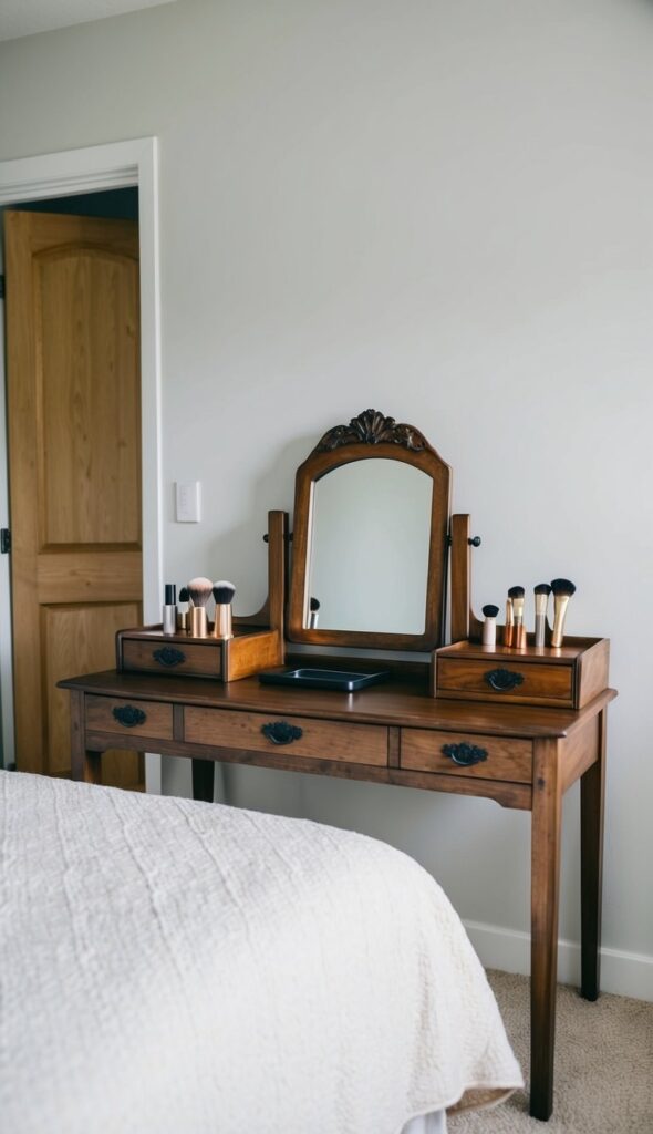 vanity table with repurposed furniture