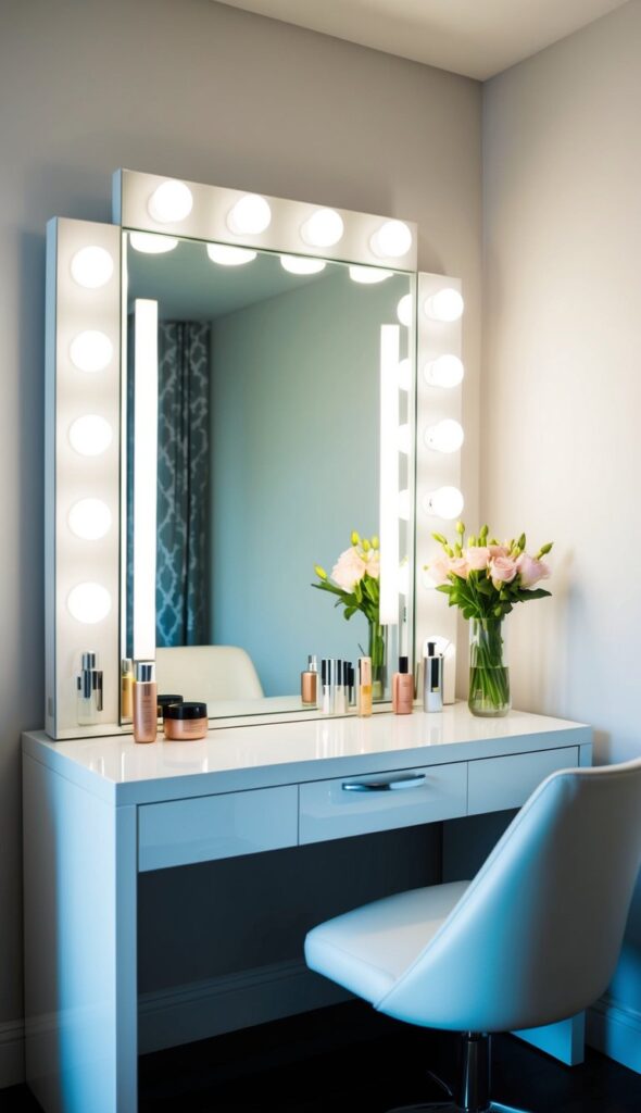 vanity table with stylish lighting